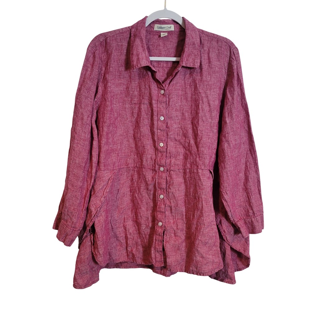 Coldwater Creek Womens PXL Pink 100% Linen Empire Waist Tulip Hem Tunic Top